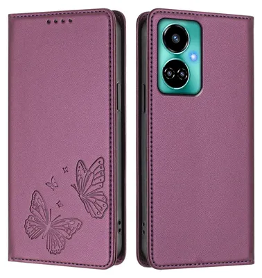 Image de Étui en cuir pour Tecno Camon 19 / Camon 19 Pro 5G, motif papillon, étui à rabat avec porte-appareil, violet
