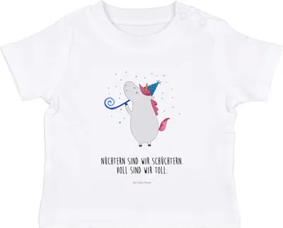Produktbild von Mr. & Mrs. Panda  T-Shirt Einhorn Party 6. - 12. Monat - Weiß - Geschenk, Unicorn, Babyshirt, Fest, Geburtstag, Baby Jerseyshirt, Einhörner, Club, Kleinkind, Oberteil