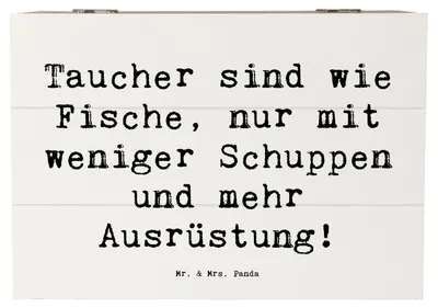 Produktbild von Mr. & Mrs. Panda Geschenkbox Spruch Tauchen Abenteuer 22 x 15 cm - Weiß - Geschenk, Sportler, Teamsport, Holzbox mit Deckel, taucher, tauchausrüstung, Sportart, fotobox