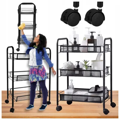 Produktbild von Metallregal auf Rollen, 3 Ebenen, schwarz, mobil, KÖCHEL, KÜCHE, BADEZIMMER