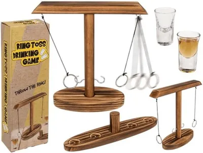 Productafbeelding van Drinkspel met ringwerper - Behendigheidsspel van hout voor tequila-borrels