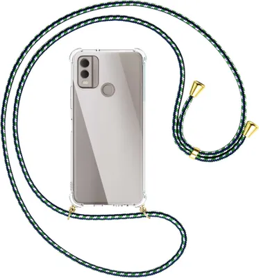 Produktbild von Handykette Backcover-Schutzhülle mit Band (Metall goldfarben) für Nokia C22 4G (6.5'') - grün/blau/weiß