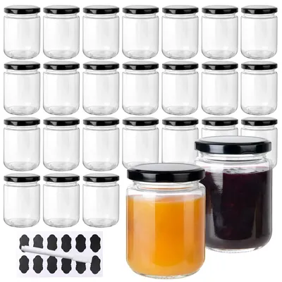 Immagine prodotto di Barattolo di vetro - Vasetto per marmellata - 240 ml - 24 pezzi - Con coperchio a vite ed etichette