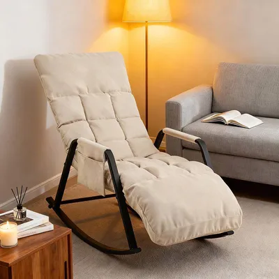 Produktbild von Schaukelsessel Schaukelstuhl Schwingstuhl Liegestuhl Relaxsessel Ruhesessel Loungesessel Balkon Gartenstuhl Gartenliege Schauelliege aus Leinen