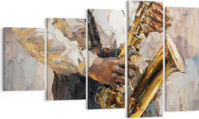 Produktbild von Bild auf Leinwand - Leinwandbild - 5 Teile - Saxophon Öl Musiker - 100x60cm - Wand Bild - Wanddeko - Wandbilder - Leinwanddruck - Bilder - Wanddekoration - Leinwand bilder - Wandbild - EG100x60-4808