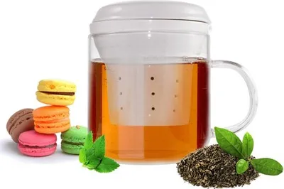 Produktbild von Teeglas mit Teesieb aus Porzellan Teefilter Teezubereiter Teebecher Teetasse