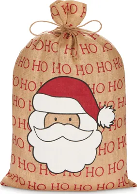 Image de BRUBAKER Sac de Noël Père Noël - 80 cm Sac cadeau pour Noël - Père Noël Ho Ho Ho - Sac de Saint-Nicolas en jute - Sac avec cordelette pour cadeaux