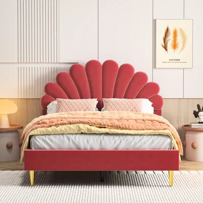 Produktbild von Polsterbett Doppelbett 140x200 cm mit Lattenrost, Samt, Bordeauxrot