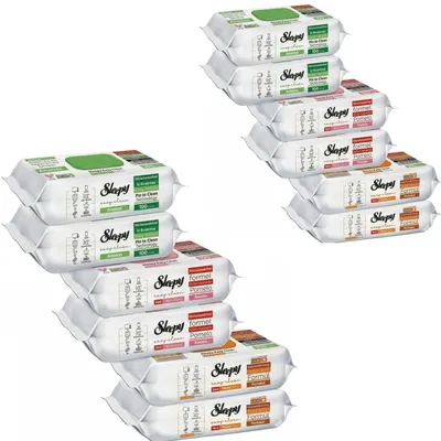 Zdjęcie produktu dla Zestaw chusteczek czyszczących Sleepy Easy Clean, 12 x 100 sztuk – 4 x pomelo, 4 x pomarańcza, 4 x ananas – nawilżane chusteczki czyszczące