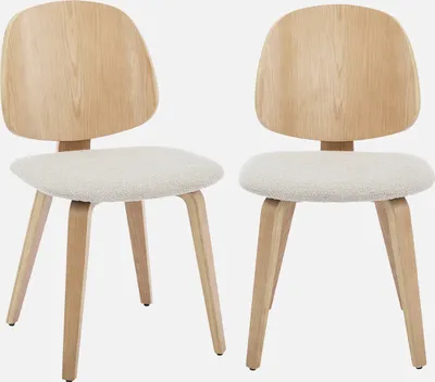 Produktbild von sweeek - 2er-Set Stühle, gewölbtes Holz mit Nachbildung und Bouclé-Bezug - Hellgrau