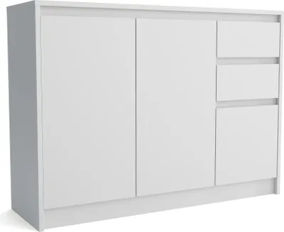 Produktbild von Kommode - mit 3 Schublade - mit 2 Tür - 112,5 x 82 x 35 cm B/H/T - Weiß - Moderne Sineboard - für Wohnzimmer - Schlafzimmer - Aston 3D2S