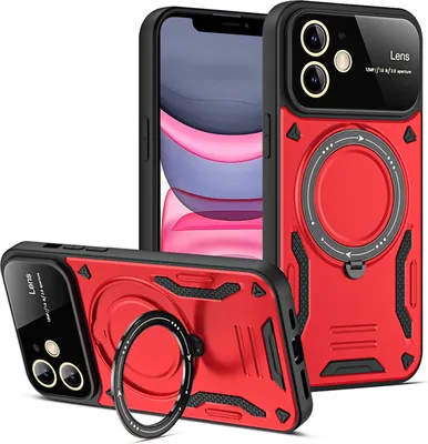Produktbild von Rüstung Handyhülle für iPhone 11 Dual-Layer Magnetisches Ringhalter Ständer Hülle Rot