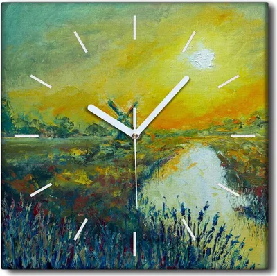 Produktbild von Coloray Uhr auf Leinwand 30x30 cm Wand Uhr Dekoration Wohnzimmer Segeltuch weiße Zeiger -Abstraktion Kunstkunst