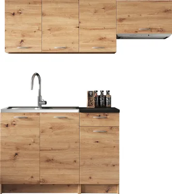 Produktbild von MIRJAN24 Küche Mela 180, Küchenzeile, 5 Schrank-Module frei kombinierbar, Küche-Set, Küchenmöbel (Artisan Eiche / Schwarz, ohne Beleuchtung)