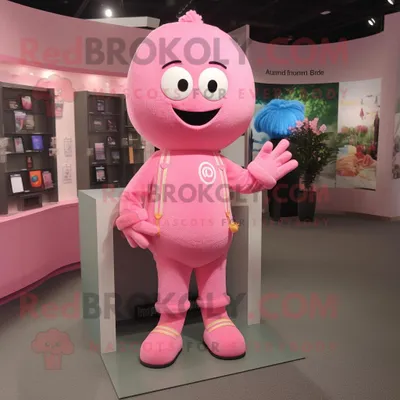 Immagine prodotto di Personaggio del costume della mascotte REDBROKOLY del braccialetto rosa vestito con un pagliaccetto e lacci delle scarpe