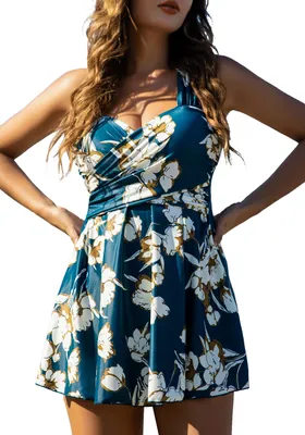Produktbild von COCOPEAR Damen Elegant Crossover Einteiler Badeanzug Floral Rock Badeanzug, Dunk
