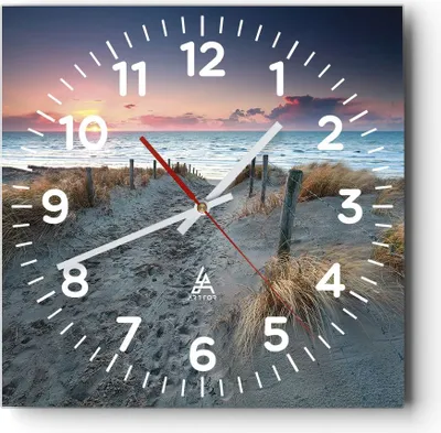 Produktbild von Wanduhr - Quadrat - Glasuhr - Strand Sand Spaziergang - 40x40cm - Schleichendes Uhrwerk - Lautlos - zum Aufhängen bereit - Dekoration Modern - Wanddekoration aus Glas - C4AC40x40-4924