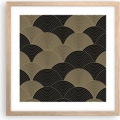 Produktbild von Gerahmtes Poster - Rahmen in heller Eiche - Schwarz und Gold Kreise Grafiken - 40x40 cm - Wand Bild - Wanddeko - Wandbilder - Kunstposter - Wandposter - Bilderrahmen - Bilder - P2NAC40x40-4880