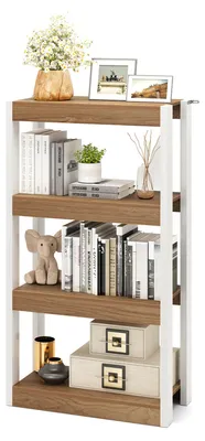 Produktbild von COSTWAY Standregal Holz mit Metallrahmen, Bücherregal mit 2 Kippschutz-Sets & Regalfächern, freistehende Küchenregal für Wohnzimmer, Küche, Natur