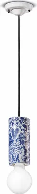 Produktbild von Hängeleuchte Keramik D: 8 cm rund Blau Muster E27 Retro Design Keramiklampe