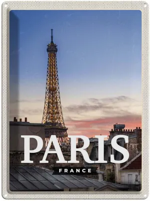 Produktbild von vianmo Blechschild 40x30 cm Paris France Sonnenuntergang Bildmotiv Reisemotiv Abenteuer Reisen Straße Stadt Urlaub
