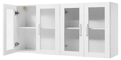 Image de Armoire murale SucceBuy pour buanderie, armoire suspendue à 2 étages avec étagère réglable, armoire de cuisine à 4 portes, adaptée à la cuisine, à la salle de bains et à la buanderie, 122 x 30 x 61 cm, capacité de charge maximale de 72,6 kg