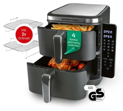Zdjęcie produktu dla GOURMETmaxx FryUp Pionowa frytownica dwukomorowa - 10 L - 2800 Watt