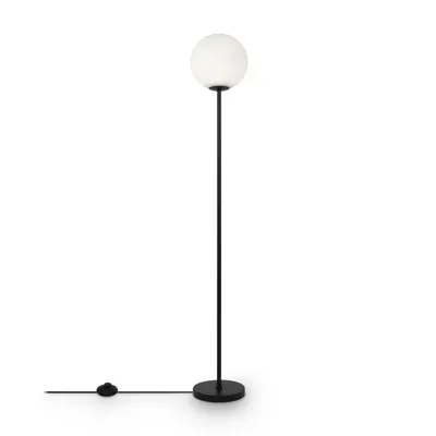 Obrázek produktu pro Stojací lampa kov sklo 155 cm černá bílá E27 kulaté stínítko moderní