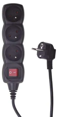 Produktbild von Verlängerungskabel mit Schalter, 3 Steckdosen, mit/ohne 5 m /H05VV-F 3G1/ schwarz PC1315