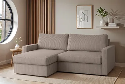 Produktbild von Ecksofa Sofa mit Schlaffunktion BENDIK Stoff Poso Beige Ottomane Links