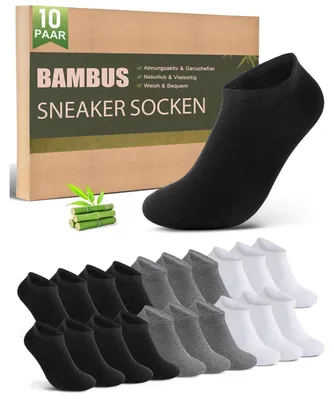Obrázok produktu pre Ponožky pod tenisky, pánske/dámske, 10 párov – priedušné, antibakteriálne, s bambusovými vláknami, veľkosť 35-38, 4x čierna, 3x biela, 3x sivá