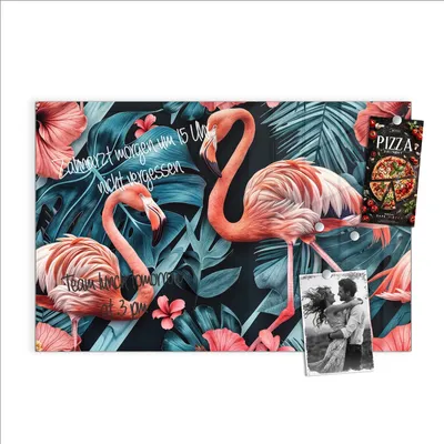 Produktbild von Magnettafel 60x40cm Pinnwand Whiteboard beschreibbar - Flamingos und Blumen