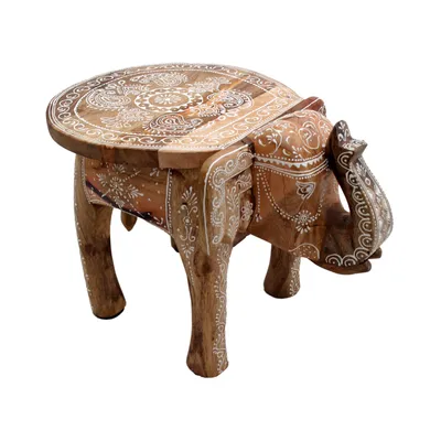 Produktbild von Elefanten Hocker Beistelltisch Blumenbank Dekotisch Pflanzenständer Mangoholz Handbemalt Orientalisch Indisch Handarbeit Mandala