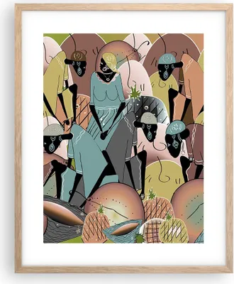 Produktbild von Gerahmtes Poster - Rahmen in heller Eiche - Afrikanisch Grafik Frauen - 40x50 cm - Wand Bild - Wanddeko - Wandbilder - Kunstposter - Wandposter - Bilderrahmen - Bilder - Kunstdruck - P2NPA40x50-4555
