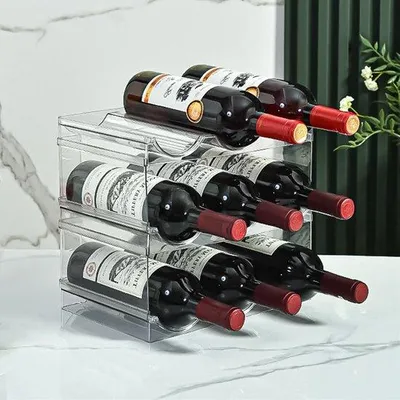 Immagine prodotto di Portabottiglie in plastica, 2 pezzi, per 6 bottiglie, portabottiglie moderno per bottiglie di vino e altre bevande