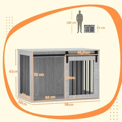 Image de Cage pour chien – Grande cage pour chien en bois durable et en acier, de couleur grise – 98x58x61 cm
