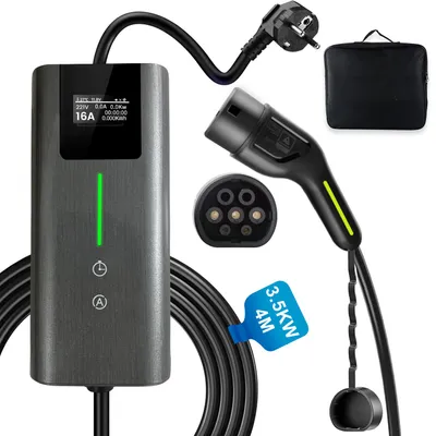 Immagine prodotto di Caricabatteria EV da 3,5 kW tipo 2 16 A Cavo di ricarica da 4 m per Tesla BMW Volvo Auto elettrica Schuko Con borsa per il trasporto