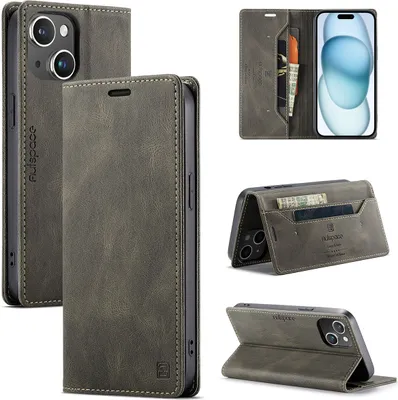 Produktbild von iPhone 15 Brieftasche Hülle, Retro Kunstledertasche Stand Schutzhülle für iPhone 15 Kupfer