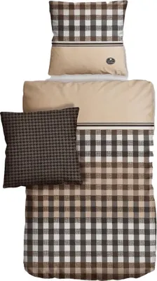 Produktbild von Renforce Bettwäsche Baumwolle Kariert Beige Grau 155x220 80x80cm: 2tlg.