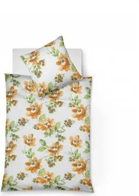 Produktbild von Fleuresse Mako-Satin Bettwäsche 135x200 Blumen dottergelb orange 113375-5