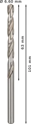 Immagine prodotto di Trapano a spirale in metallo HSS-G, 6,6 x 63 x 101 mm, confezione da 10 pezzi.