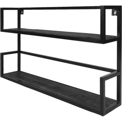 Produktbild von Vintage Wandregal, schwarz, aus Mangoholz, 2er-Set