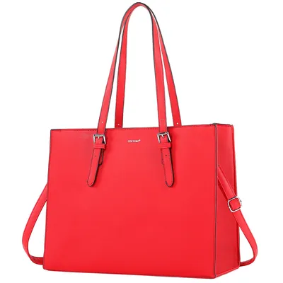 Produktbild von Aktentasche Große Business Handtasche Damen Leder Schultertasche Arbeit Schule Bürotasche Damen 15 Zoll Notebooktasche für Büro Schule (Rot)