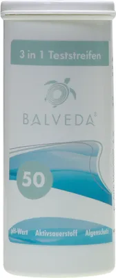 Produktbild von BALVEDA 3 in 1 Teststreifen Aktivsauerstoff, pH & Algenschutz, 50 Stück