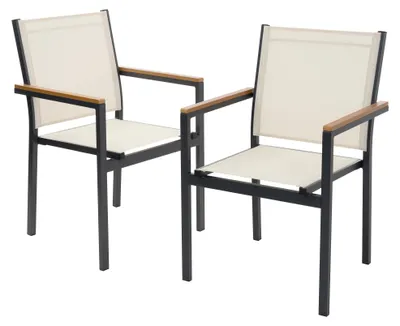 Obrázek produktu pro ML-Design – sada 2 zahradních židlí s područkami, béžová balkonová židle z textilene s hliníkovou konstrukcí, odolná proti povětrnostním vlivům, stohovatelná, vhodná do zahrady, na balkon i na terasu