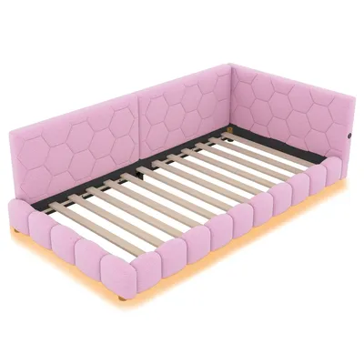 Produktbild von Schlafsofa mit Bettfunktion und LED-Beleuchtung 90x200 cm, Polsterbett, Einzelbett, Jugendbett, Vlies
