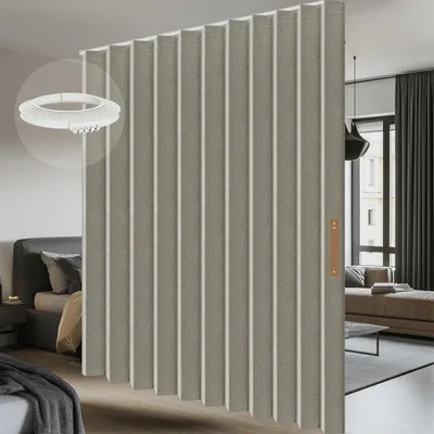 Obrázek produktu pro Závěs jako prostorový členič, montáž na strop, flexibilní clona, šedá barva, rozměry 213 x 456 cm