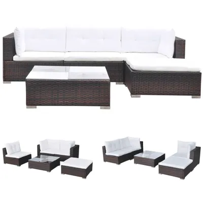 Produktbild von 5-tlg. Garten-Lounge-Set mit Kissen Poly Rattan Braun