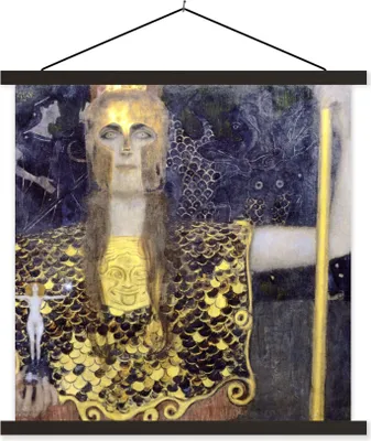 Produktbild von MuchoWow® Textilposter Pallas Athene - Gustav Klimt 120x120 cm mit schwarzem Rahmen - Aufhängungsset