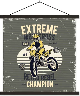 Produktbild von MuchoWow® Textilposter Motorrad - Mann - Retro - Gelb 90x90 cm mit schwarzem Rahmen - Magnetisches